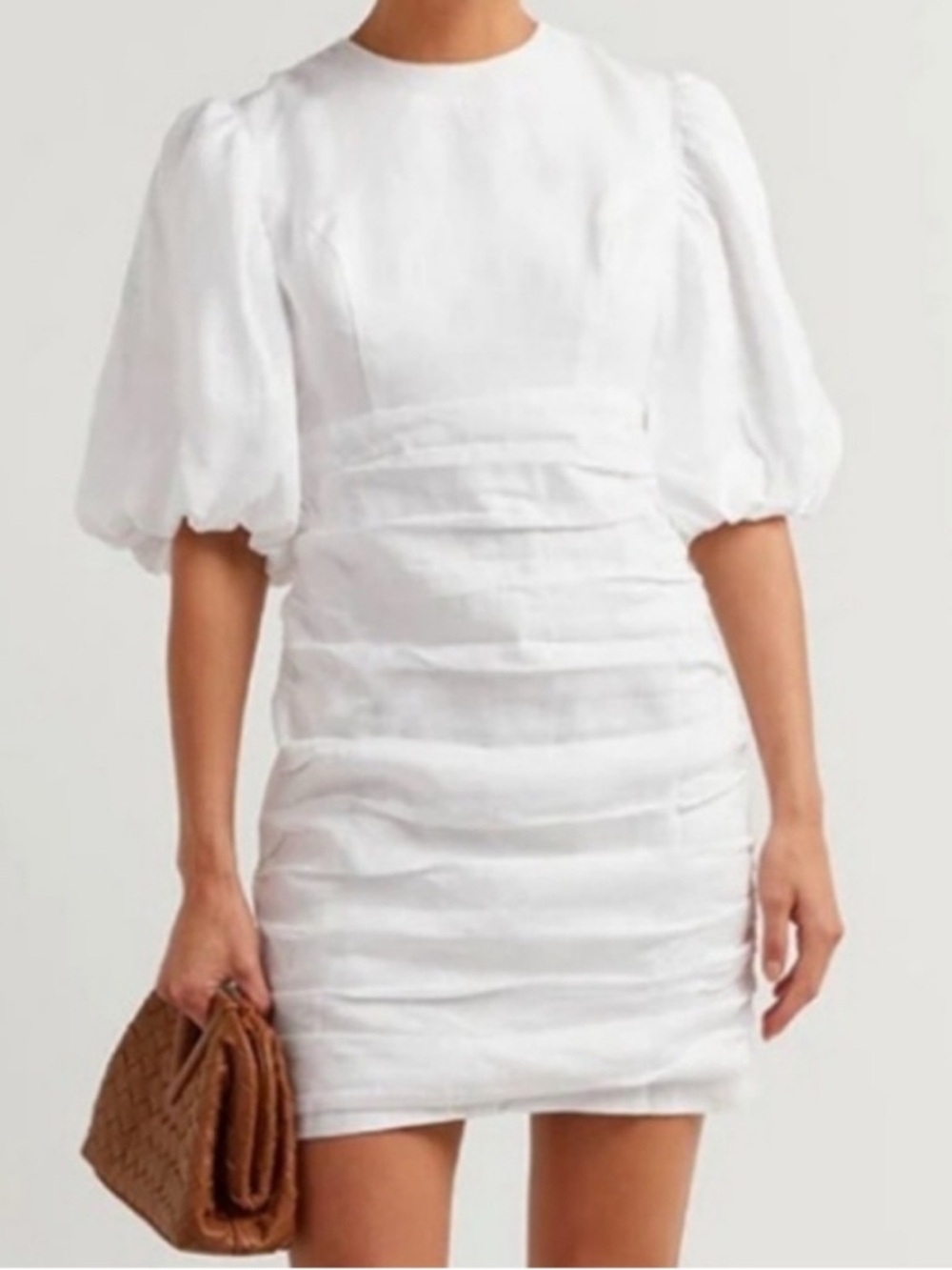 DISSH Bullock White Linen Gathered Dress
